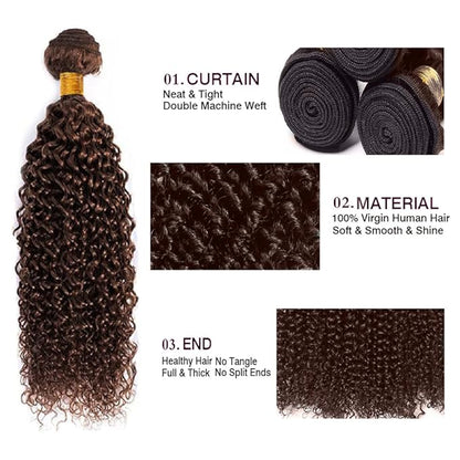 #4 Brown Bundles Human Hair Curly Bundles 22 24 Inch Human Hair Weave 2 Bundle 10A Unprocessed Brazilian Virgin Hair Chocolate Kinky Curly Bundle Human Hair Extensions