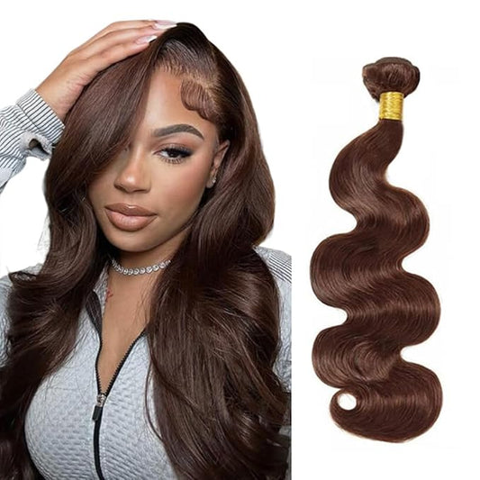 Chocolate Brown Bundles Human Hair Color 4 Body Wave Bundles Niegmeag Virgin Soft and Skily Remy Hair 1 Bundle 16 Inch Double Weft Real Brown Bundle Hair Weave