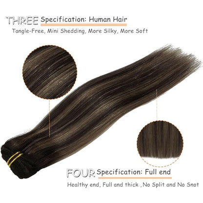 Caliee Lace Clip in Hair Extensions Human Hair 14Inch R1B-1B/6A Balayage Natural Black to Light Chestnut Brown Hair Extensions Clip ins Real Human Hair 7Pcs 120G Double Weft Thick Long Soft Silky
