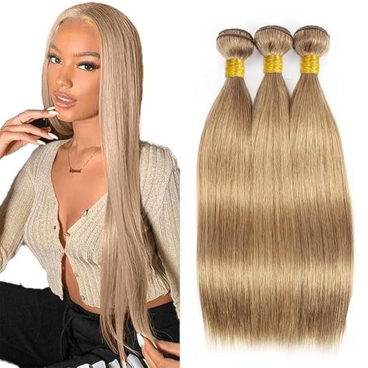 #22 Ash Blonde Bundles Human Hair Straight Bundles 26 28 30 Inch Human Hair Weave 3 Bundle 10A Unprocessed Brazilian Virgin Hair Blonde Straight Human Hair Extensions 50 Grams/Bundle