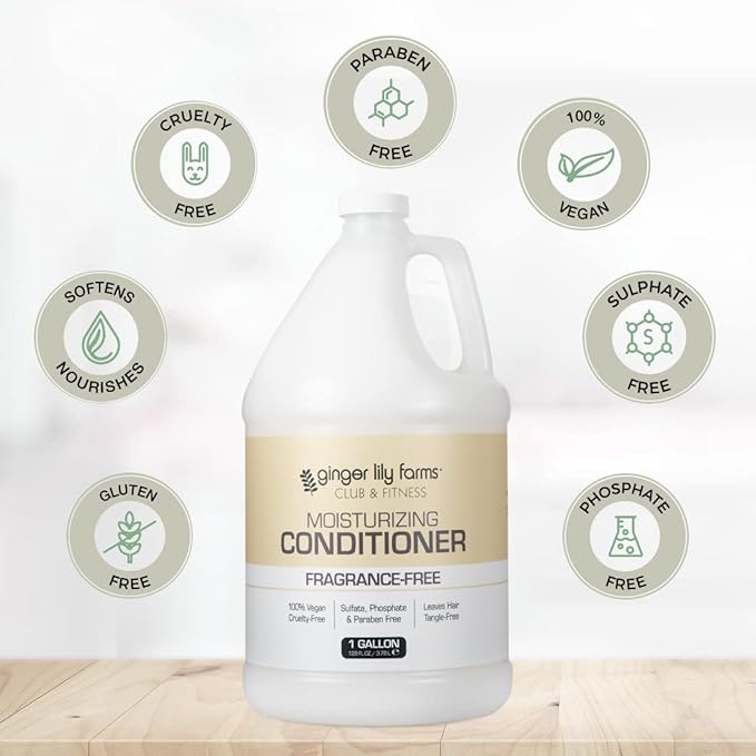 Ginger Lily Farms Club & Fitness Moisturizing Conditioner for Dry Hair, 100% Vegan & Cruelty-Free, Fragrance Free, 1 Gallon (128 fl oz) Refill