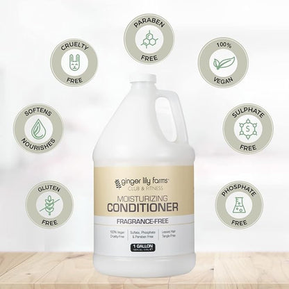 Ginger Lily Farms Club & Fitness Moisturizing Conditioner for Dry Hair, 100% Vegan & Cruelty-Free, Fragrance Free, 1 Gallon (128 fl oz) Refill