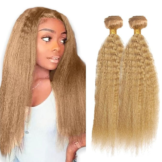#27 Blonde Bundles Human Hair Yaki Straight Bundles 22 24 Inch Unprocessed Brazilian Virgin Hair Weave 2 Bundle Honey Blonde Human Hair Extensions