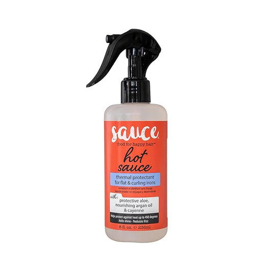 SAUCE BEAUTY Hair Heat Protectant Spray (8 Fl Oz) Hot Sauce Thermal Protectant Spray with Argan Oil, Aloe & Cayenne, Anti Frizz & Adds Shine, Blow Dry & Flat Iron Hair Spray for All Hair Types