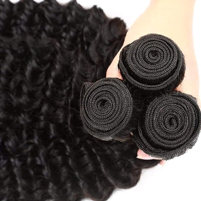 28 30 32 Inch Human Hair Bundles Natural Color Deep Wave Bundles Color #1B Deep Wave Human Hair Bundles Deep Wave Bundles Human Hair Natural Black Deep Wave Human Hair Bundles