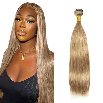#22 Blonde Bundles Human Hair Straight Bundles 16 Inch Human Hair Weave 1 Bundle Unprocessed Brazilian Virgin Hair Ash Blonde Straight Human Hair Extensions 50 Grams/Bundle