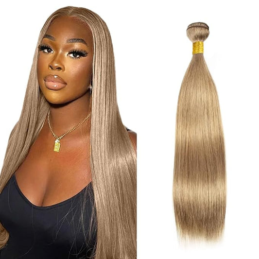 #22 Blonde Bundles Human Hair Straight Bundles 16 Inch Human Hair Weave 1 Bundle Unprocessed Brazilian Virgin Hair Ash Blonde Straight Human Hair Extensions 50 Grams/Bundle