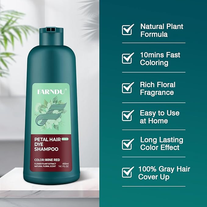 Burgundy Hair Dye Shampoo for Women Men Gray Hair Coverage in 15 Minutes, Natural Hair Color Shampoo