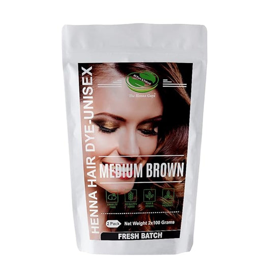 Henna Hair & Beard Dye - 100% Natural & Chemical Free - The Henna Guys (2 Pack, Medium Brown)