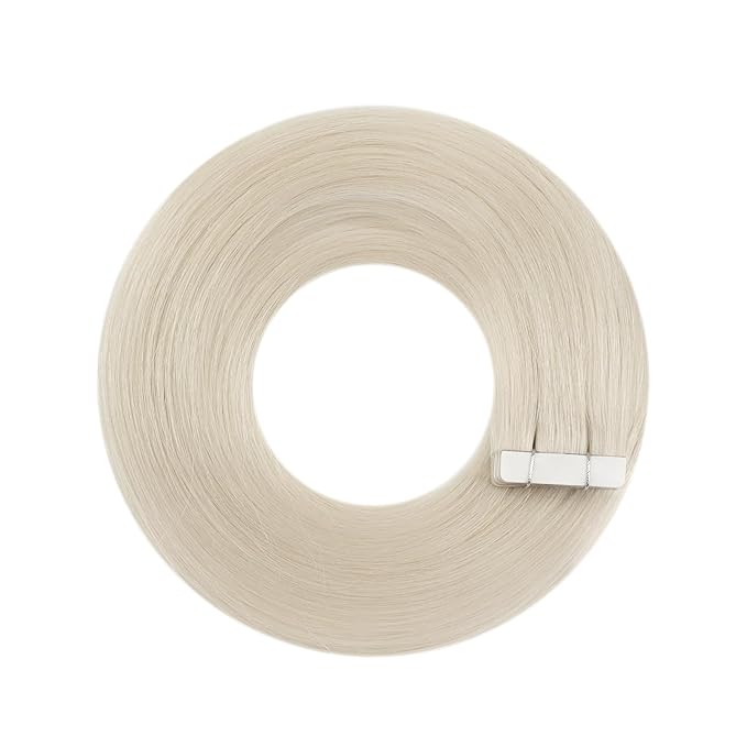 YoungSee Tape in Hair Extensions Real Human Hair Platinum Blonde Tape ins Human Hair Extensions Platinum Blonde Tape Extensions Human Hair Blonde 14 Inch 50g Tape in Extension Remy Human Hair 20pcs