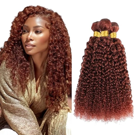 Red Brown Curly Bundles Color 33 Kinky Curly Human Hair Bundles 8a Grade Brazilian Human Hair Soft and Silky for Women 12 14 16 Inch