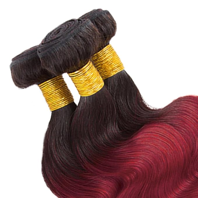 Ombre Bundles Human Hair Burgundy Body Wave Bundles 16 18 20 Inch Niegmeag Unprocessed Brazilian Virgin Remy Hair Extensions Double Weft Hair Weave