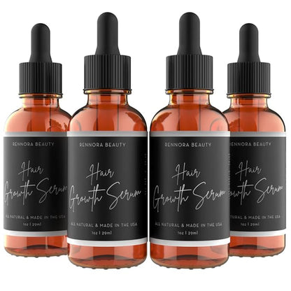 Rennora Hair Growth Serum with Organic Herbs and Natural Vitamins, Peppermint Oil, Stinging Nettle, and Rosemary Oil, No Chemicals, Formulated for Hair Regrowth (4 Pack - 120 Day Supply)