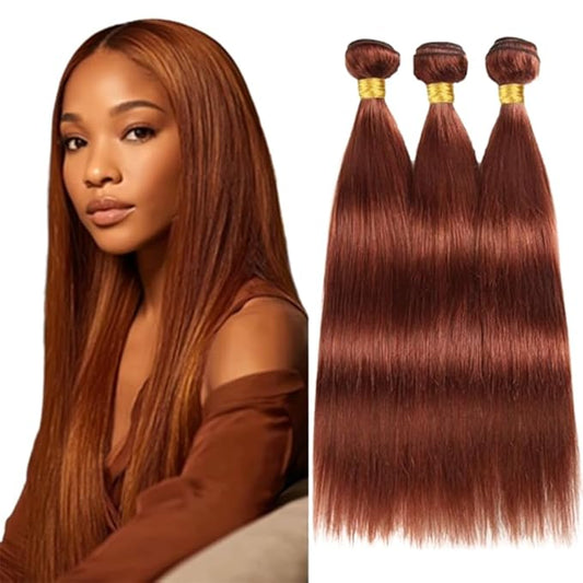 Copper Straight Bundles Color 33 Human Hair Straight Bundles Weave Extensions Brazilian Human Hair Soft and Silky for Women 16 18 20 Inch