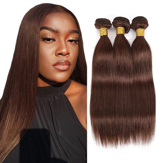 #4 Brown Bundles Human Hair Straight Bundles 14 14 14 Inch Human Hair Weave 3 Bundle Unprocessed Brazilian Virgin Hair Chocolate Brown Straight Human Hair Extensions 50 Grams/Bundle