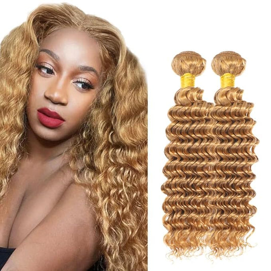 #27 Blonde Bundles Human Hair Deep Wave Bundles 32 34 Inch Unprocessed Brazilian Virgin Hair Weave 2 Bundle Honey Blonde Human Hair Extensions
