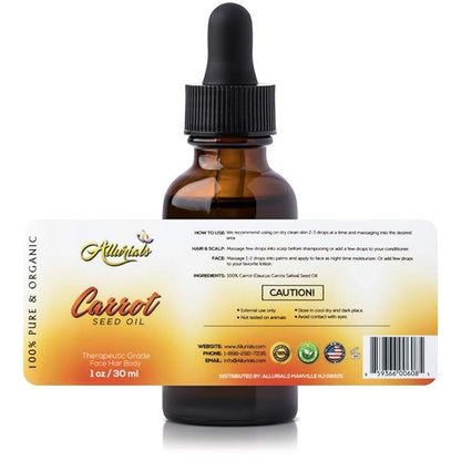 Carrot Seed Oil – 100% Pure & Organic, Unrefined, Cold Pressed, All Natural, aceite de zanahoria - Daucus Carota- Essential Carrot Moisturizer for Skin, Face and Hair Growth (1 Oz)
