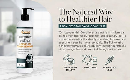 Beef tallow & Goat milk Leave-In Conditioner| Handmade hair Detangler- Anti-Frizz dreadlock moisturizer-Split End Moisturizing Hair Care for Dry, Damaged Hair Moisturizing Curl Primer (8 Fl Oz)