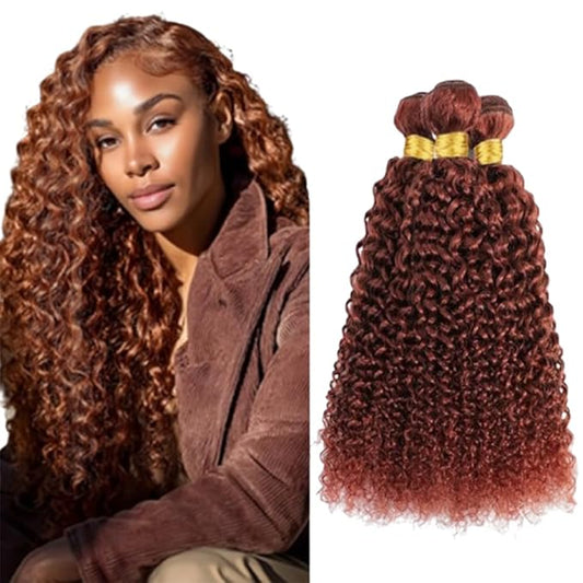 Red Brown Bundles Human Hair Kinky Curly Bundles Color 33 Curly 8a Grade Brazilian Human Hair Soft and Silky for Black Women 22 24 26 Inch