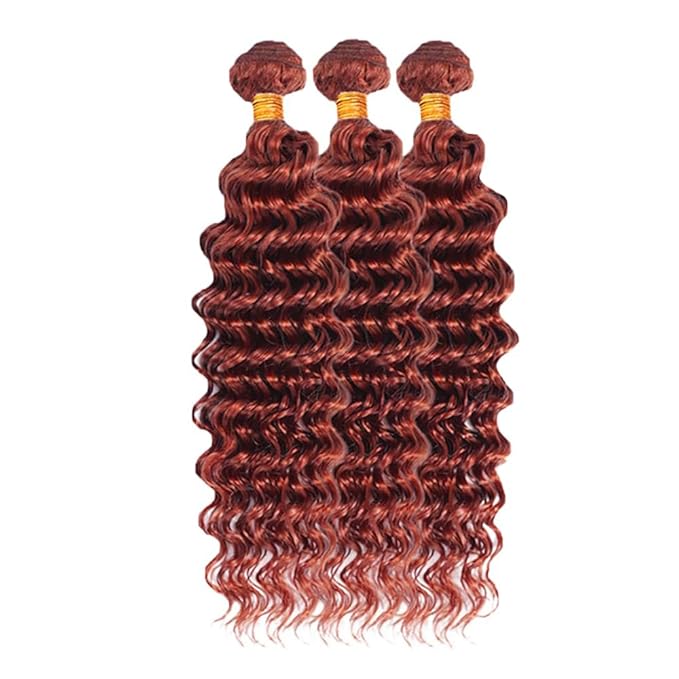 Reddish Brown Human Hair Bundles Color 33 Deep Wave Bundle Mixed Length 24 26 28 Inch Double Weft Unprocessed Brazilian Virgin Remy Hair Copper Red Deep Curly Bundles Silky and Soft