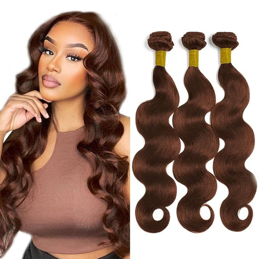 auburn Body Wave Bundles reddish brown Bundle human hair Color 33 Human Hair Bundles 16 18 20 Inch Unprocessed Brazilian Remy Hair Extensions Silky Soft 3Pcs/Set