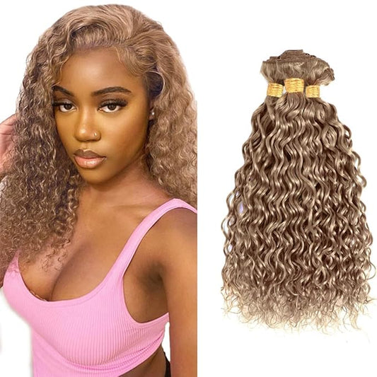 Ash Blonde Human Hair Bundles Color #22 Water Wave Bundle Blonde Human Hair 3 Bundles 24 26 28 Inch Double Weft Virgin Remy Grey Blonde Bundle