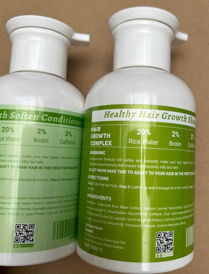 Muun Rice Water Shampoo and Conditioner Set for Hair Growth, Regrowth, Thinning Hair and Anti Hair Loss, Fall with Natural Ingredients including Biotin, Keratin and Caffeine, Men and Women.
