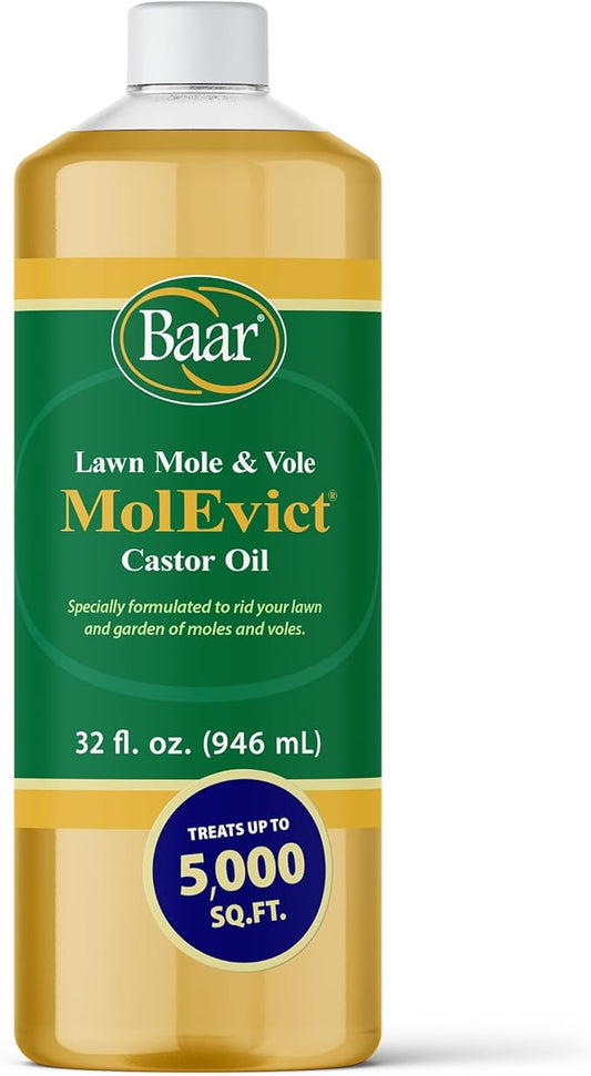 Baar Products - MolEvict Lawn Mole Castor Oil - Mole & Vole Repellent - Lawn & Garden Protection - Up to 5,000 Sq. Ft. of Coverage - Safe for Use Around House & Plants - 32 Ounces