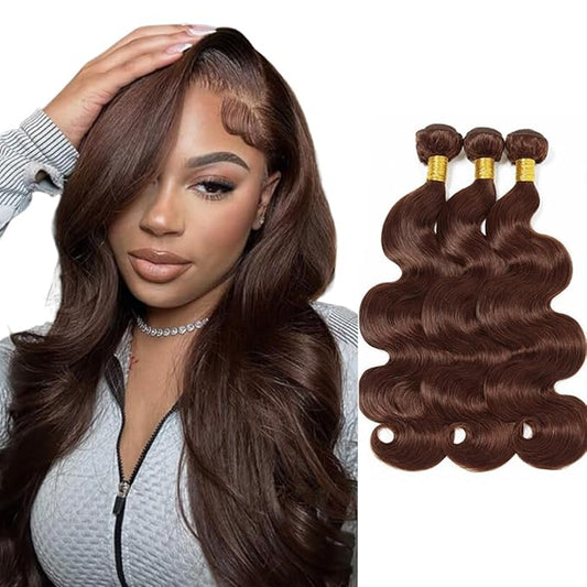 Brown Bundles Color #4 Body Wave Human Hair Bundle Chocolate Brown Human Hair 3 Bundles 12 12 12 Inch Niegmeag Brazilian Virgin Remy Color 4 Bundle