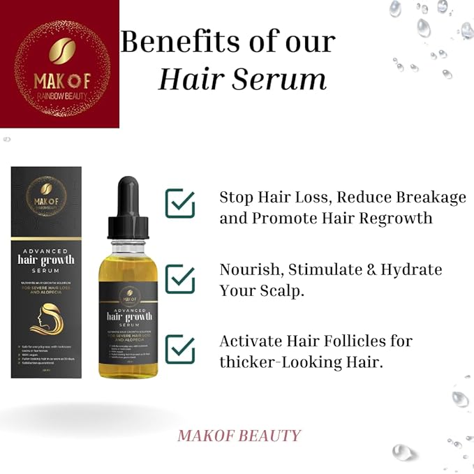 Effective Hair Growth Treatment: Biotin, Collagen, Protein and 38 Essential Oils for Longer, Thicker Hair. Moisturizes Scalp, Prevents Dandruff and Edges Loss. 60ML