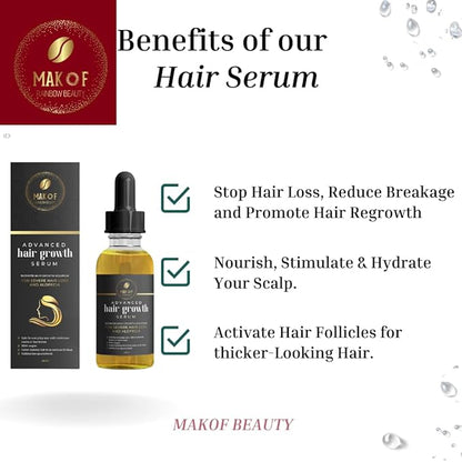Effective Hair Growth Treatment: Biotin, Collagen, Protein and 38 Essential Oils for Longer, Thicker Hair. Moisturizes Scalp, Prevents Dandruff and Edges Loss. 60ML