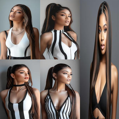 P1B30 Straight Bundles Human Hair Two Tone Black and Brown With Highlights Straight Bundles Brazilian Human Hair Weave Soft and Silky for Women 26 28 30 Inch