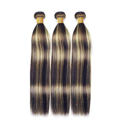 Ombre Human Hair P1B/27 Straight Bundles Two Tone Black to Honey Blonde Highlight Bundles Brazilian Human Hair Weave Soft and Silky for Black Women 24 26 28 Inch
