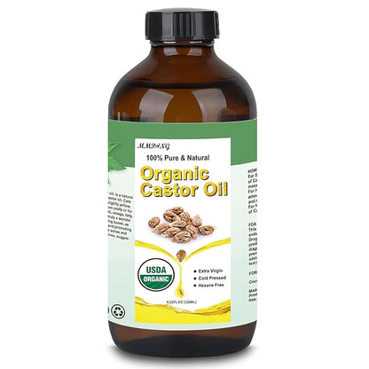 Organic Castor Oil (4.22oz Glass bottle) USDA Certified 100% Pure Natural, Cold Pressed, Hexane Free. Castor Oil for Hair Growth, Thicker Lashes & Fuller Brows