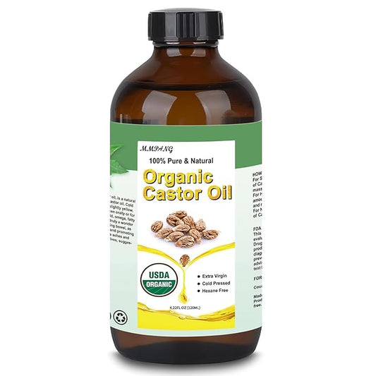 Organic Castor Oil (4.22oz Glass bottle) USDA Certified 100% Pure Natural, Cold Pressed, Hexane Free. Castor Oil for Hair Growth, Thicker Lashes & Fuller Brows