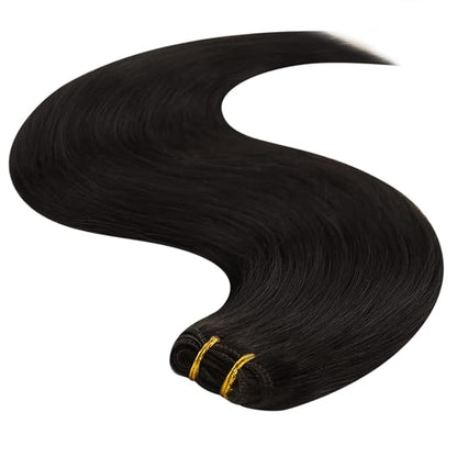 YoungSee 130G Sew in Hair Extensions Human Hair Dark Brown Weft Remy Hair Extensions Darkest Brown Sew in Long Hair Bundle for Normal Occasion 24 Inch