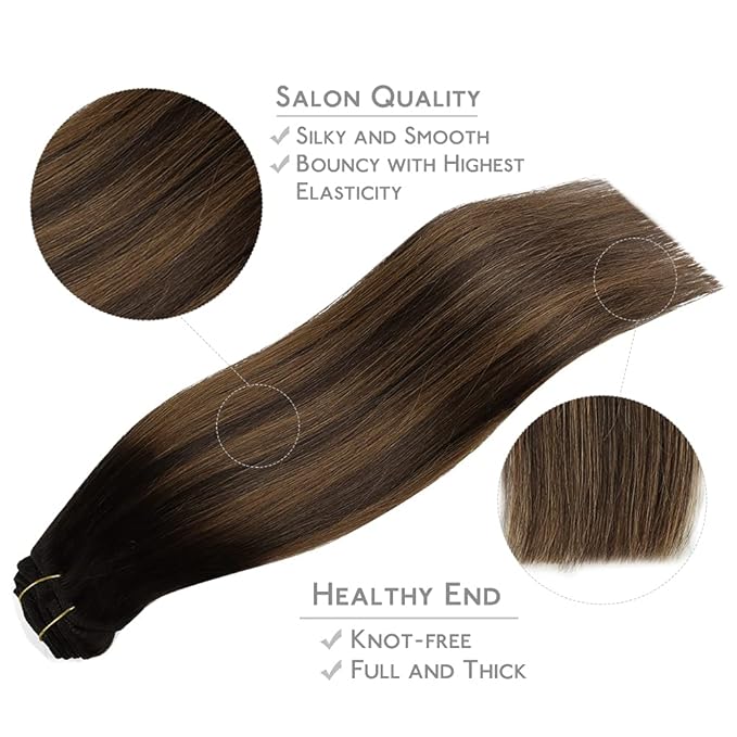 WENNALIFE Clip in Hair Extensions Real Human Hair, 20 Inch 120g 7pcs Dark Brown to Chestnut Brown Balayage Remy Hair Double Weft