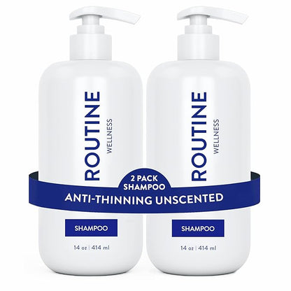 Routine Wellness Anti-Thinning Shampoo for Thinning Hair - Biotin DHT Blocker Women & Men - Color Safe Shampoo for Hair Loss & Healthy Hair - Unscented 14oz (Pack of 2)