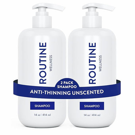 Routine Wellness Anti-Thinning Shampoo for Thinning Hair - Biotin DHT Blocker Women & Men - Color Safe Shampoo for Hair Loss & Healthy Hair - Unscented 14oz (Pack of 2)