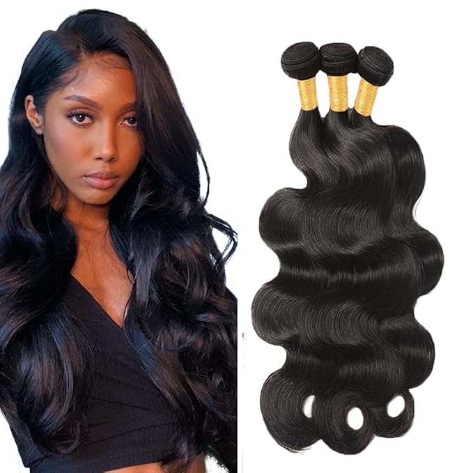 #1B Human Hair Bundles Body Wave Bundles 24 24 24 Inch Unprocessed Brazilian Virgin Hair Weave 3 Bundles 50 Grams Per Bundle Natural Color Bundle Human Hair Extensions