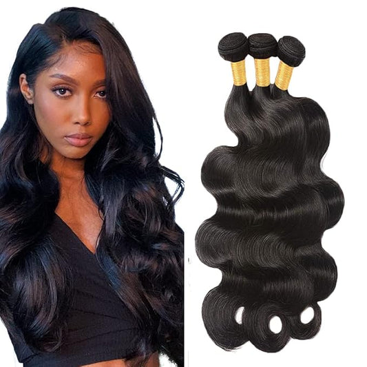 #1B Human Hair Bundles Body Wave Bundles 24 24 24 Inch Unprocessed Brazilian Virgin Hair Weave 3 Bundles 50 Grams Per Bundle Natural Color Bundle Human Hair Extensions