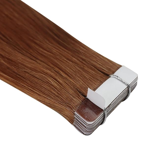 YoungSee Tape in Hair Extensions Copper Tape in Extensions Human Hair 14Inch Tape in Real Hair Extensions Copper Real Hair Extensions Tape in Short Hair Extensions for Women 20Pcs 50G