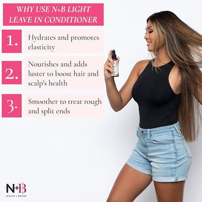 N+B Light Leave-In Conditioner & Detangler Spray | Curly, Straight, All Hair Types | Weightless No-Residue Moisturizer Repairs Dry Damaged Frizzy Hair | Sulfate & Paraben Free