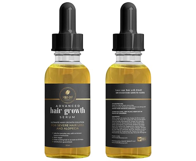 Effective Hair Growth Treatment: Biotin, Collagen, Protein and 38 Essential Oils for Longer, Thicker Hair. Moisturizes Scalp, Prevents Dandruff and Edges Loss. 60ML