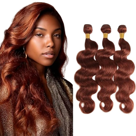 Color 33 Human Hair Bundles Body Wave Bundles Weave Extensions Double Weft Brazilian Human Hair Soft and Silky for Women 14 16 18 Inch