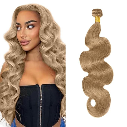 #22 Blonde Bundles Human Hair Body Wave Bundles 16 Inch Human Hair Weave 1 Bundle Unprocessed Brazilian Virgin Hair Ash Blonde Body Wave Human Hair Extensions 50 Grams/Bundle