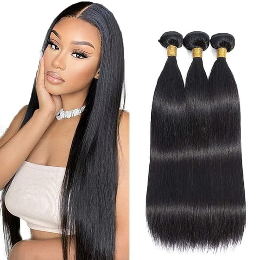 Straight Human Hair Bundles Natural Black Human Hair Bundles 20 22 24 Inch Double Weft Grade 8A Peauvian Virgin Remy Real Color 1B Straight Hair Weave