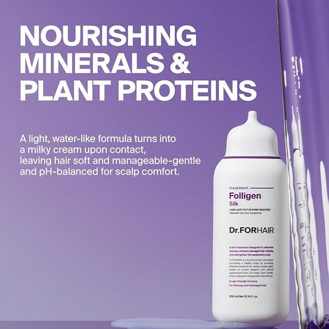 DR.FORHAIR Folligen Silk Treatment 10.14 fl oz 300 ml for Thinning Hair Dry Damaged Cuticles Growth Care Silicone Free