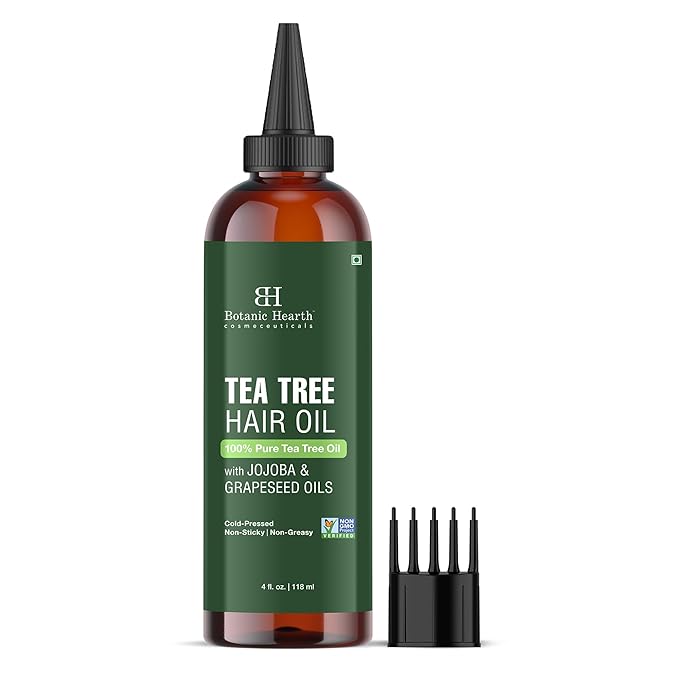 Botanic Hearth Tea Tree Oil For Hair (4 Fl Oz) | With Jojoba & Grapeseed Oils | Soothes Itchy Scalp & Fights Dandruff | Non Gmo Verified - Hair Tonic