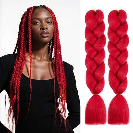 6 Packs Ombre Jumbo Braiding Hair Extensions 24 Inch High Temperature Synthetic Fiber Hair Extensions for Box Braids Braiding Hair (Red)
